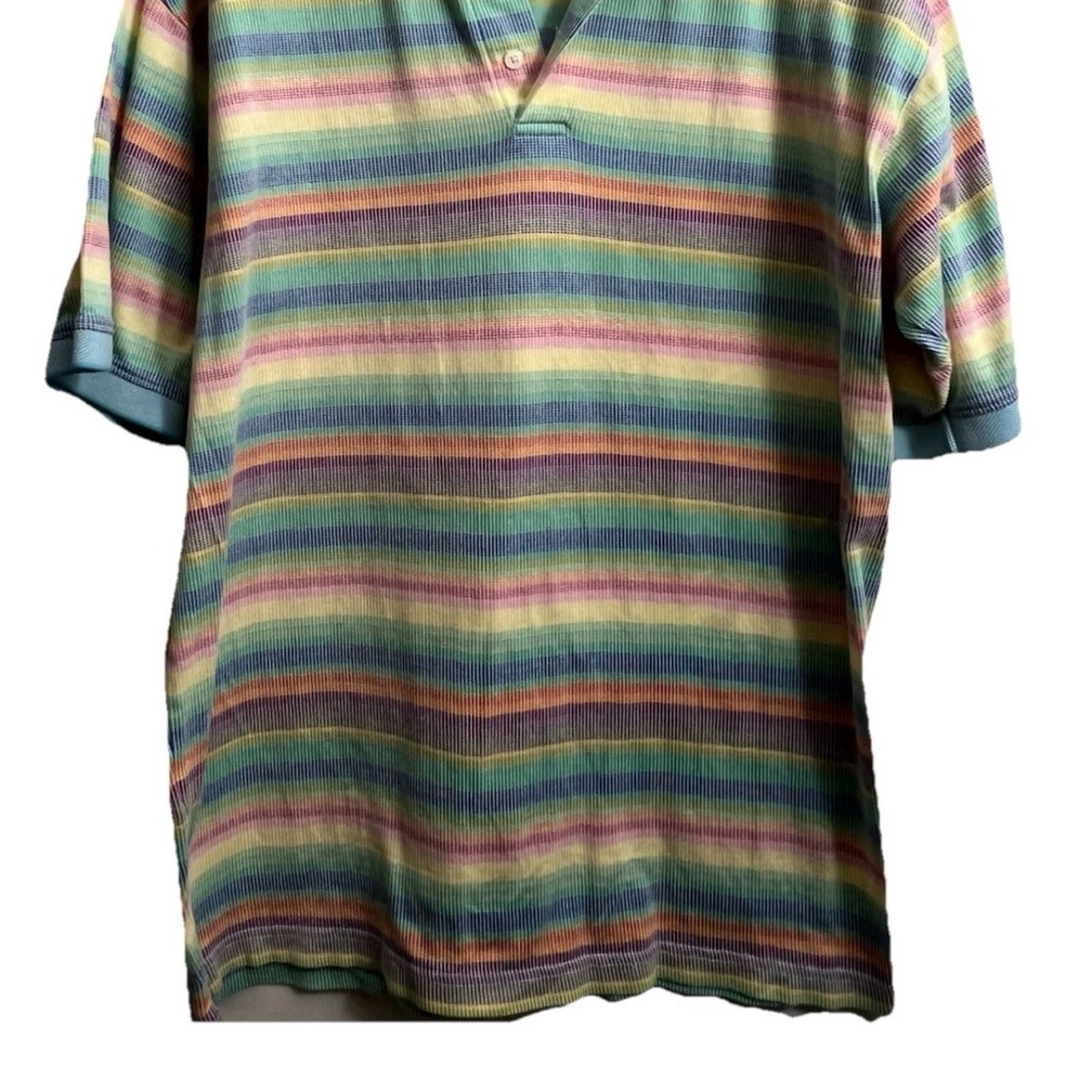 Alan Flusser Mens Polo M Colorful Striped Mercerized Cotton Retro Style Rainbow